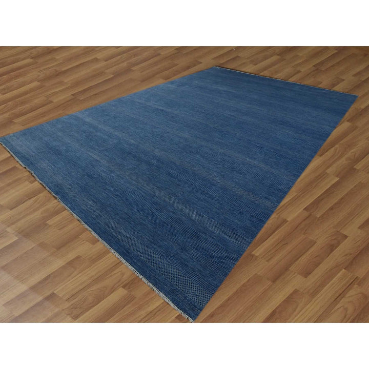 12'0" x 18'0" New Hand Knotted Blue Wool & Silk Rectangle Oriental Rug - MOA10279358