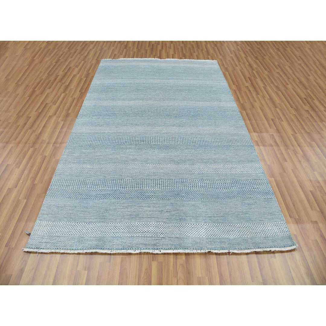 6'0" x 9'3" New Hand Knotted Blue Wool & Silk Rectangle Oriental Rug - MOA10279364