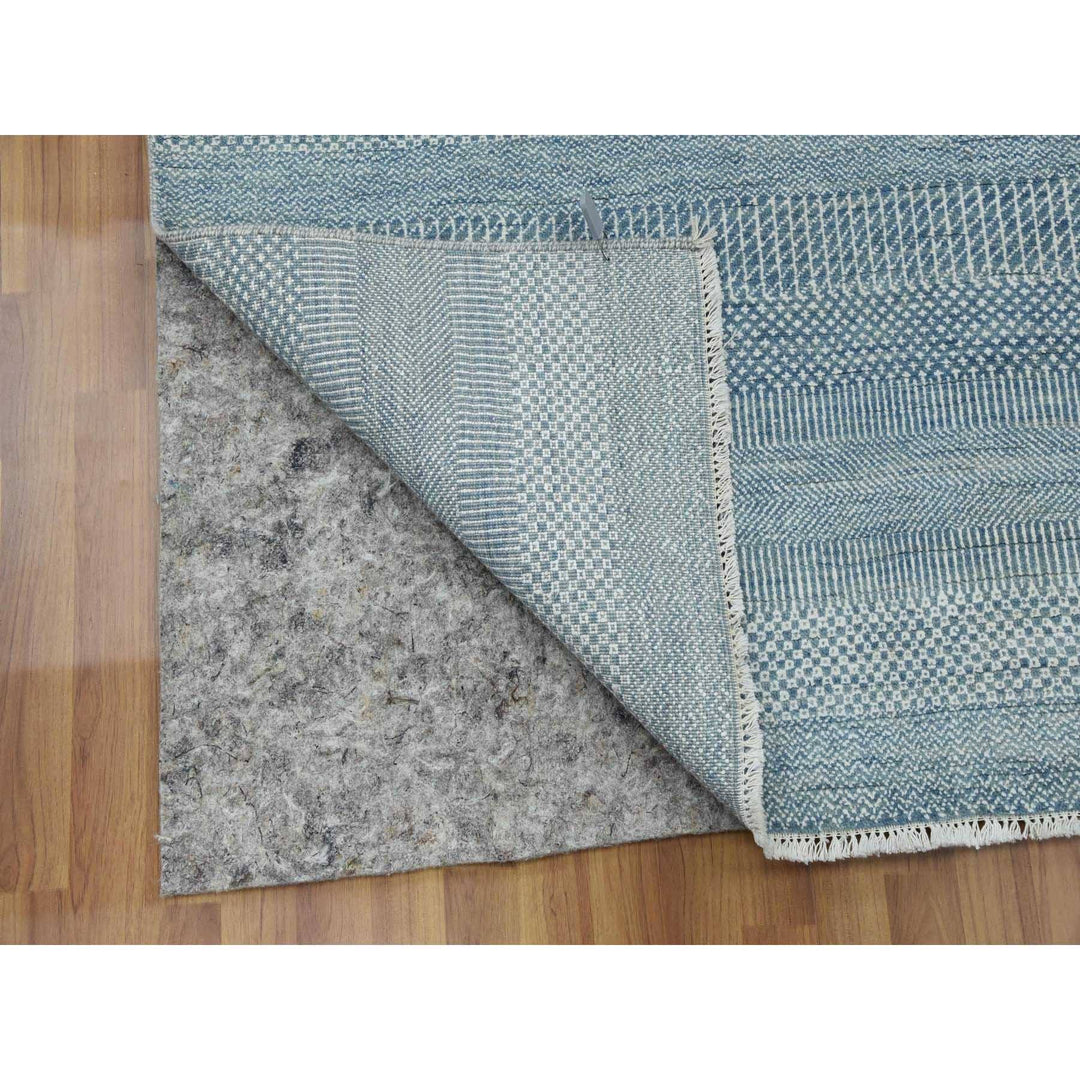 6'0" x 9'3" New Hand Knotted Blue Wool & Silk Rectangle Oriental Rug - MOA10279364