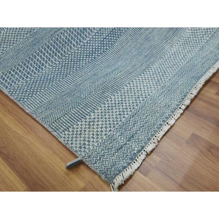 6'0" x 9'3" New Hand Knotted Blue Wool & Silk Rectangle Oriental Rug - MOA10279364