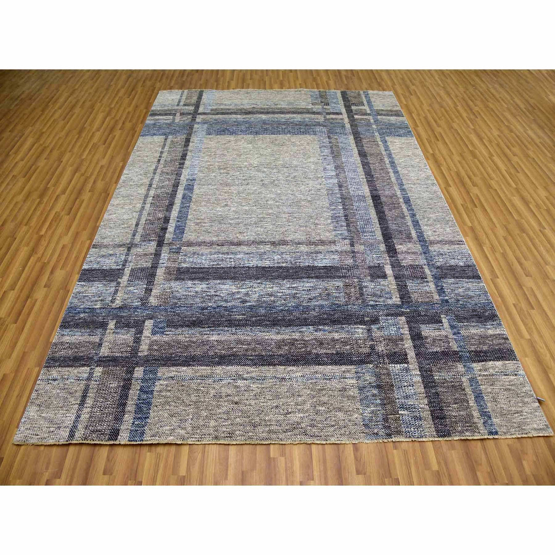 9'0" x 12'1" New Hand Knotted Grey Wool Rectangle Oriental Rug - MOA10279381