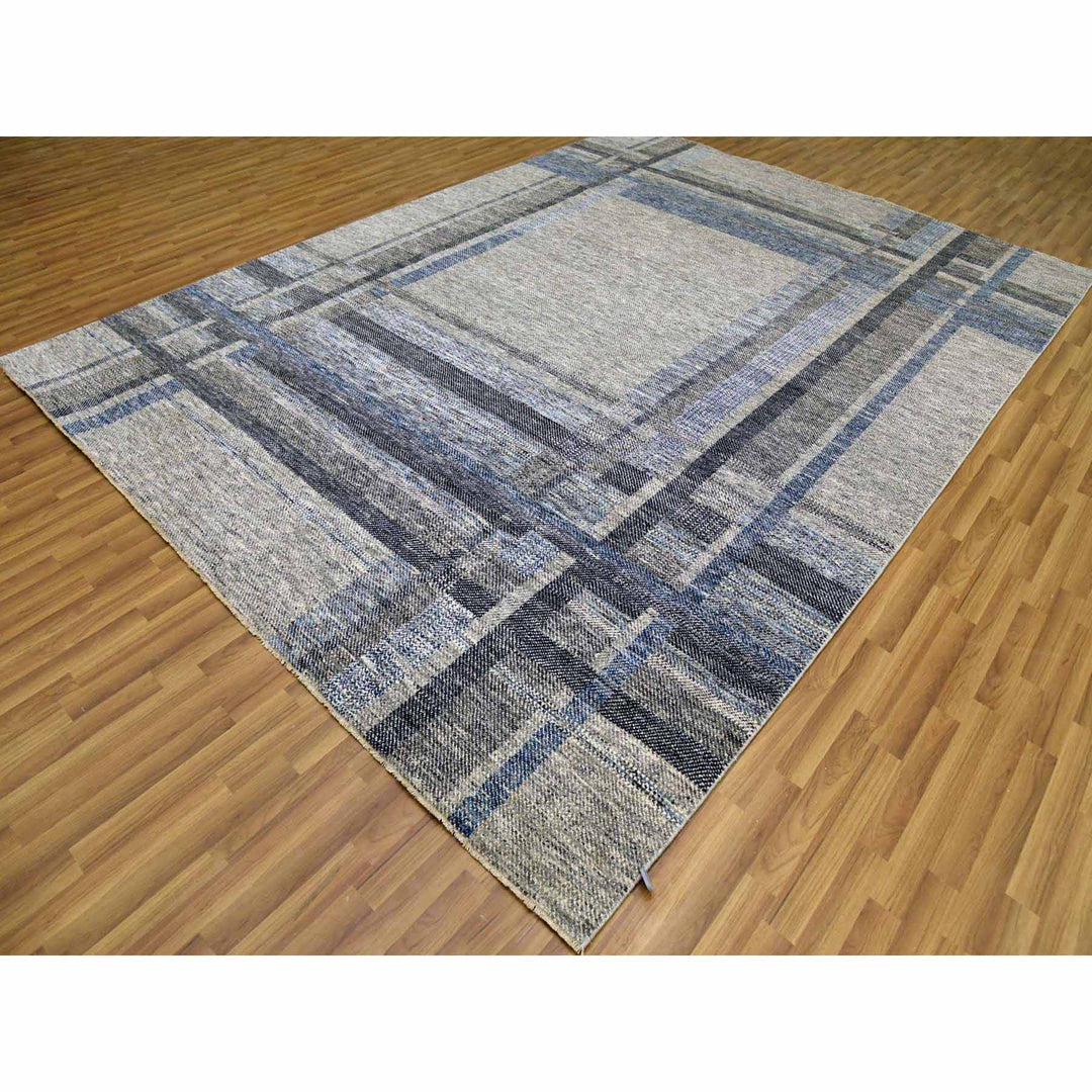 9'0" x 12'1" New Hand Knotted Grey Wool Rectangle Oriental Rug - MOA10279381