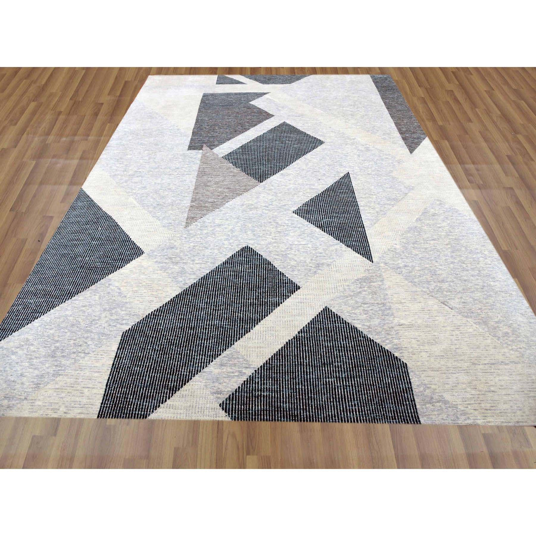 11'10" x 15'2" New Hand Knotted Grey Wool Rectangle Oriental Rug - MOA10279399