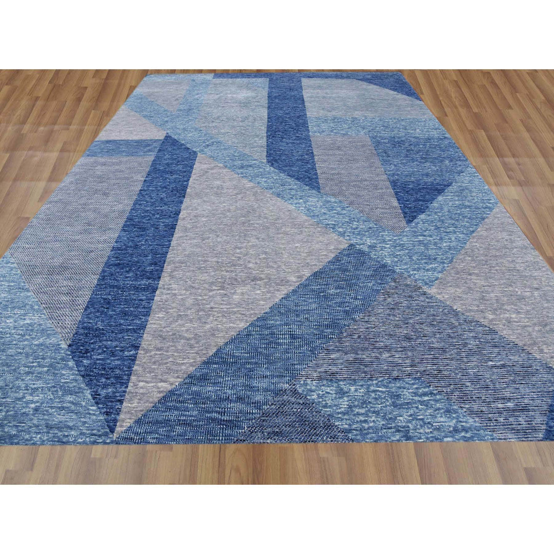 12'0" x 15'5" New Hand Knotted Blue Wool Rectangle Oriental Rug - MOA10279404