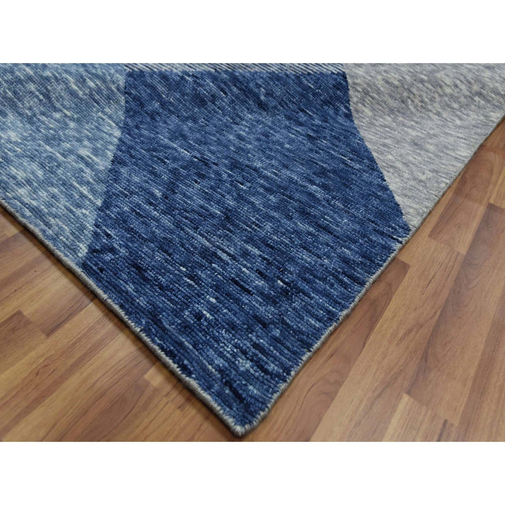 12'2" x 18'3" New Hand Knotted Blue Wool Rectangle Oriental Rug - MOA10279405