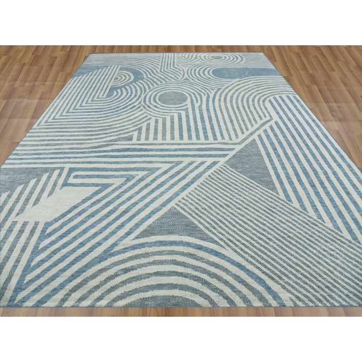 12'2" x 15'2" New Hand Knotted Blue Wool Rectangle Oriental Rug - MOA10279410