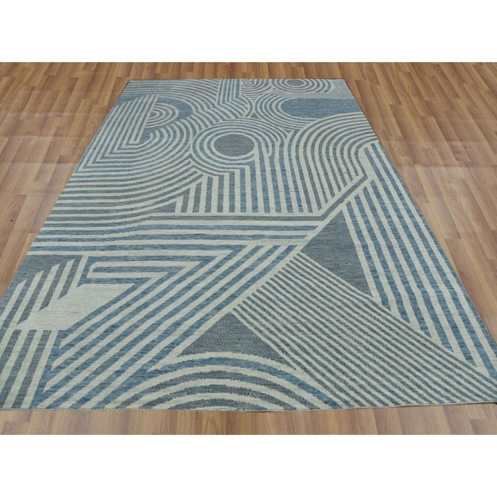 9'1" x 12'1" New Hand Knotted Blue Wool Rectangle Oriental Rug - MOA10279411