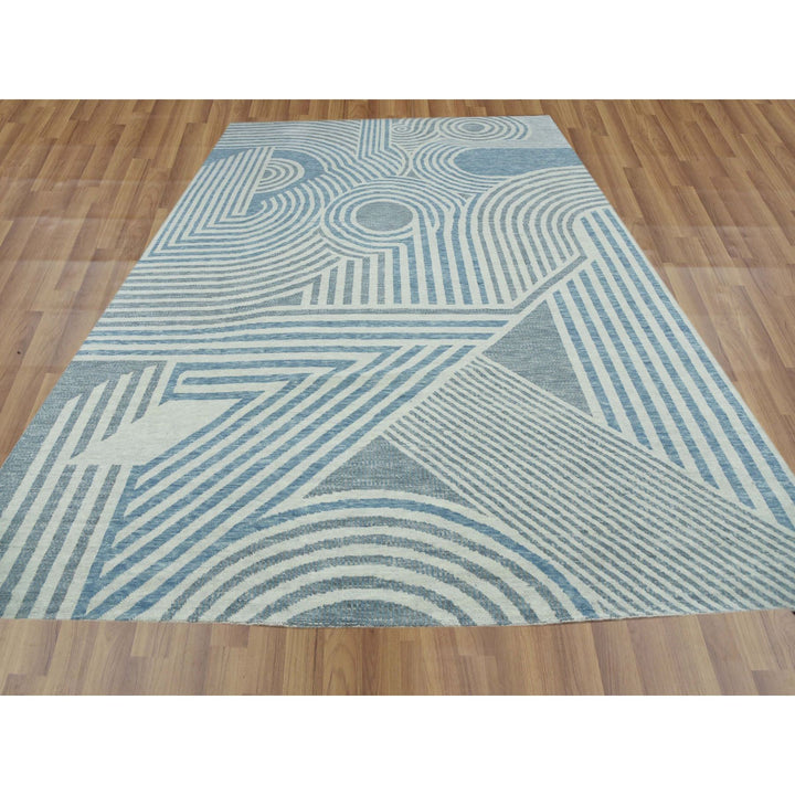 10'1" x 14'0" New Hand Knotted Blue Wool Rectangle Oriental Rug - MOA10279412