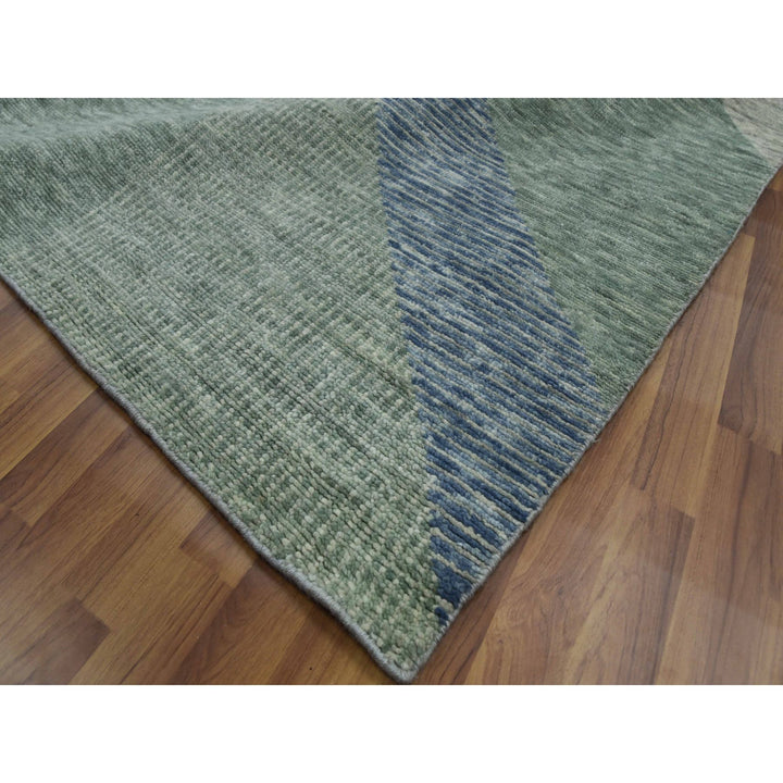 12'2" x 18'3" New Hand Knotted Green Wool Rectangle Oriental Rug - MOA10279414