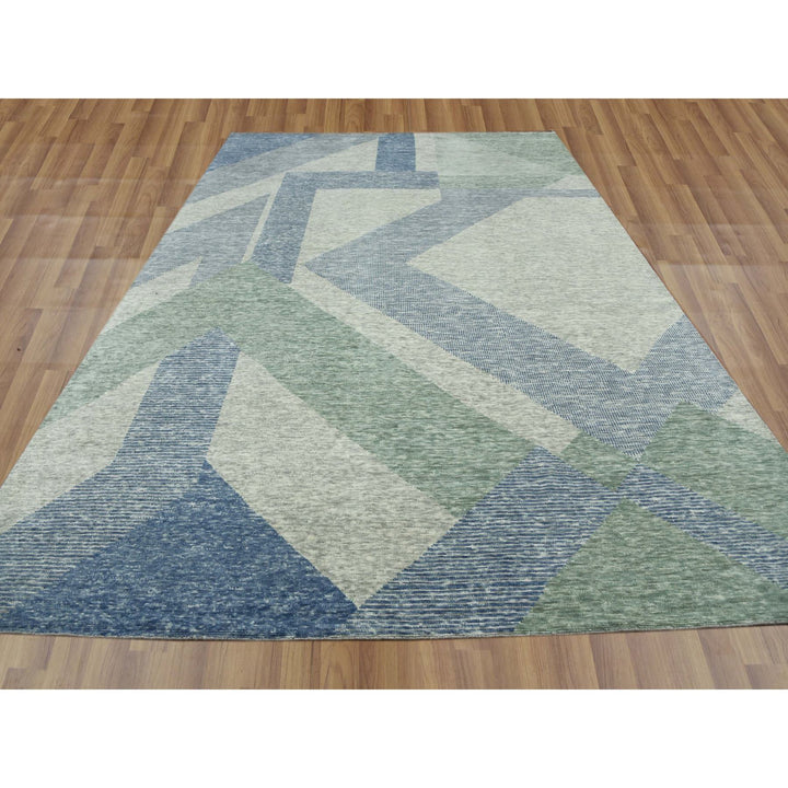 10'0" x 14'0" New Hand Knotted Green Wool Rectangle Oriental Rug - MOA10279416