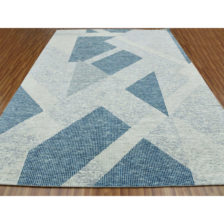 9'2" x 12'0" New Hand Knotted Blue Wool Rectangle Oriental Rug - MOA10279421