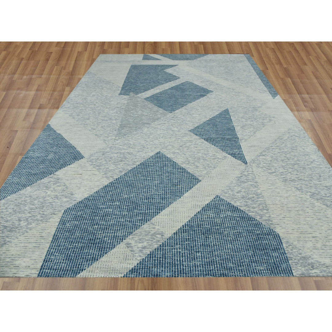 10'2" x 14'2" New Hand Knotted Blue Wool Rectangle Oriental Rug - MOA10279422