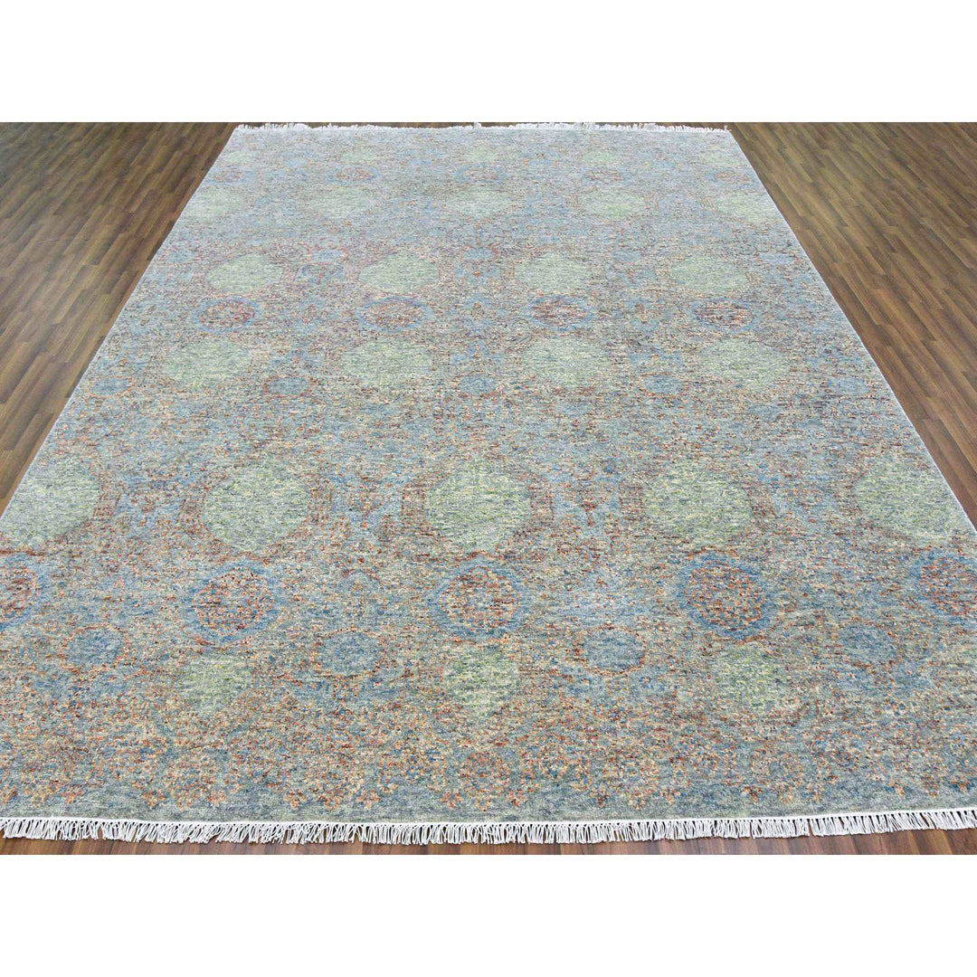 9'2" x 12'0" New Hand Knotted Green Wool Rectangle Oriental Rug - MOA10279434