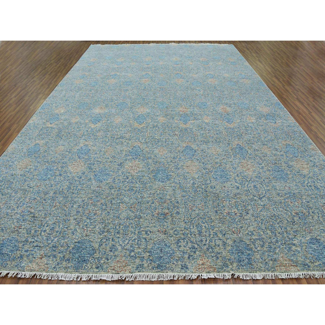 11'10" x 17'10" New Hand Knotted Blue Wool Rectangle Oriental Rug - MOA10279441