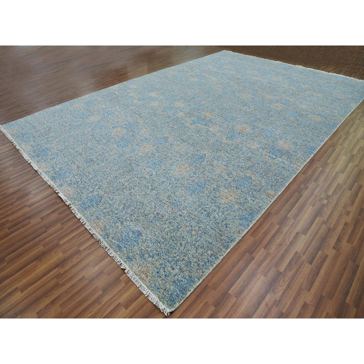 11'10" x 17'10" New Hand Knotted Blue Wool Rectangle Oriental Rug - MOA10279441