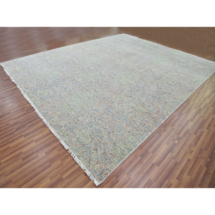 12'0" x 15'2" New Hand Knotted Green Wool Rectangle Oriental Rug - MOA10279443