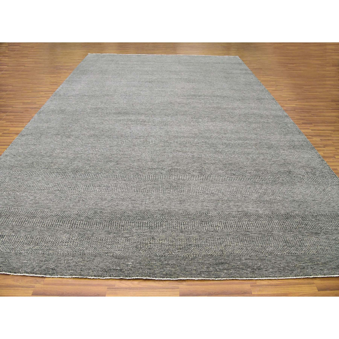 12'1" x 18'2" New Hand Knotted Grey Wool Rectangle Oriental Rug - MOA10279450