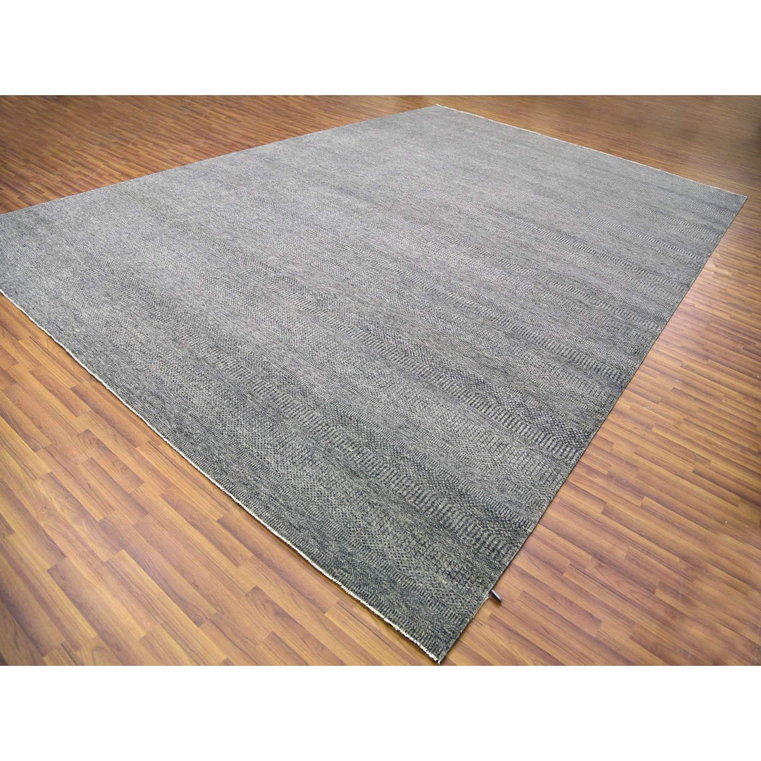 12'1" x 18'2" New Hand Knotted Grey Wool Rectangle Oriental Rug - MOA10279450