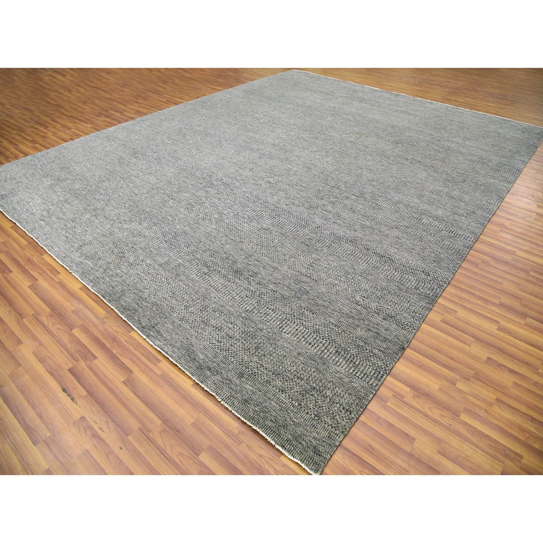 12'0" x 15'1" New Hand Knotted Grey Wool Rectangle Oriental Rug - MOA10279451