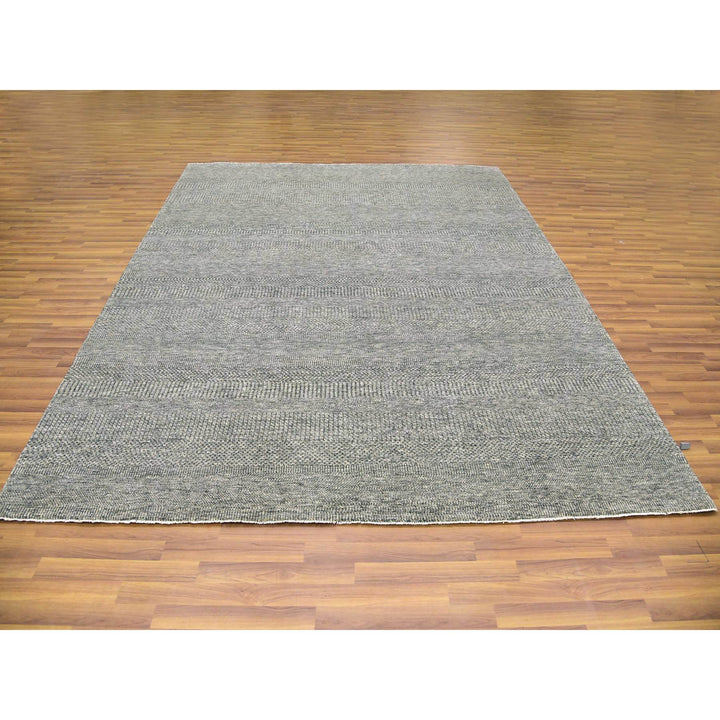 8'0" x 10'1" New Hand Knotted Grey Wool Rectangle Oriental Rug - MOA10279453