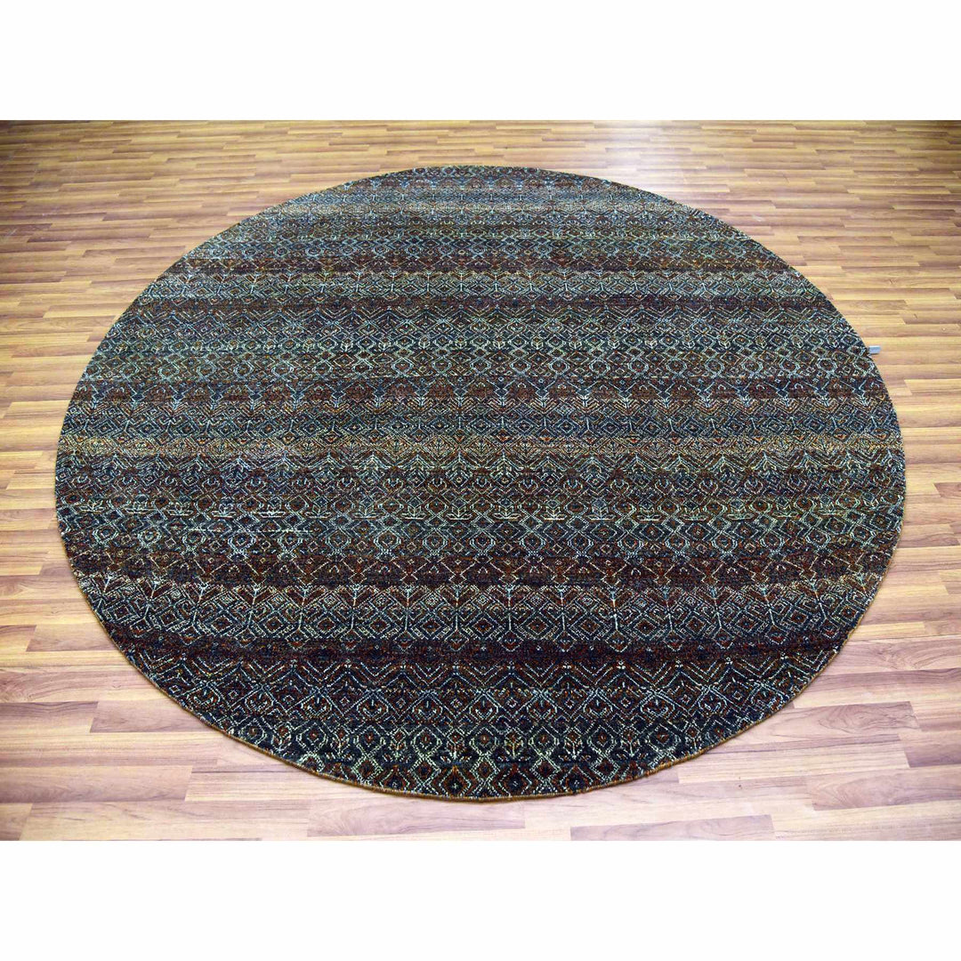 8'0" x 8'0" New Hand Knotted Brown Wool Round Oriental Rug - MOA10279456