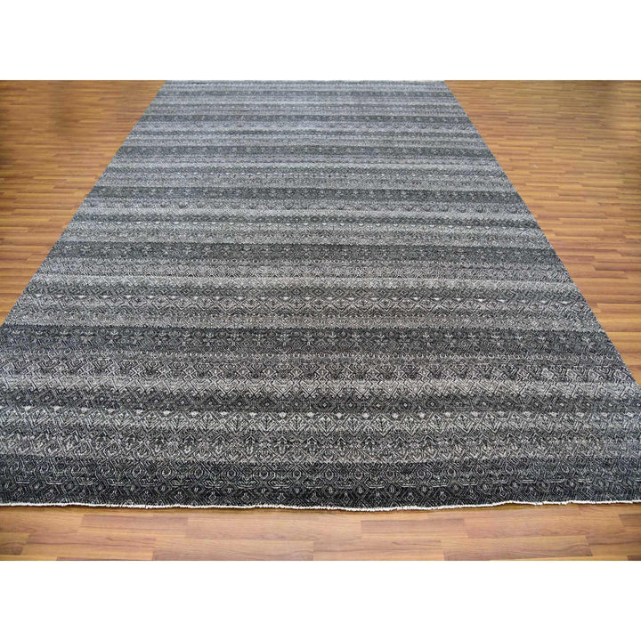 10'0" x 13'10" New Hand Knotted Grey Wool Rectangle Oriental Rug - MOA10279459