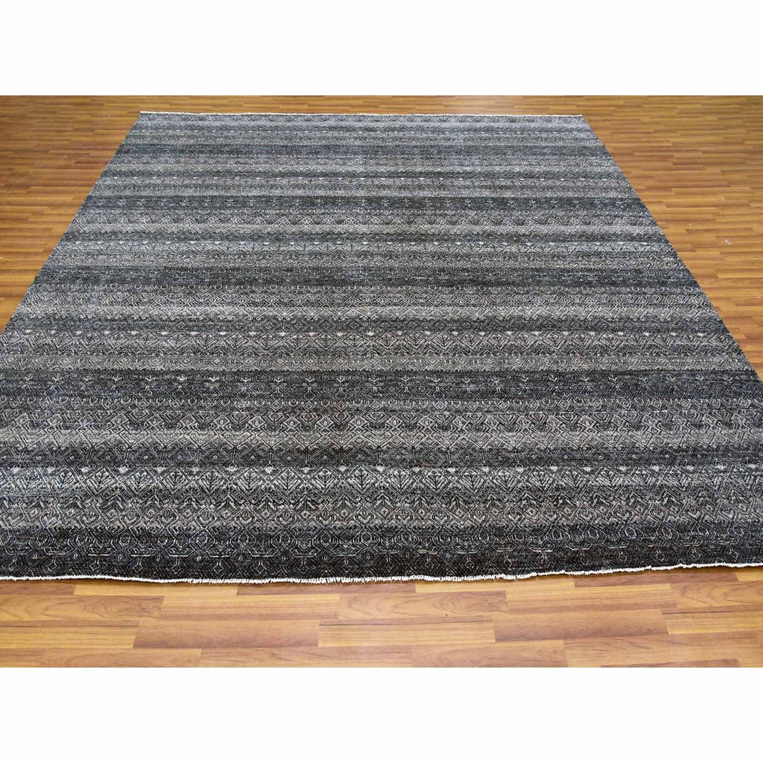 10'0" x 10'0" New Hand Knotted Grey Wool Square Oriental Rug - MOA10279460