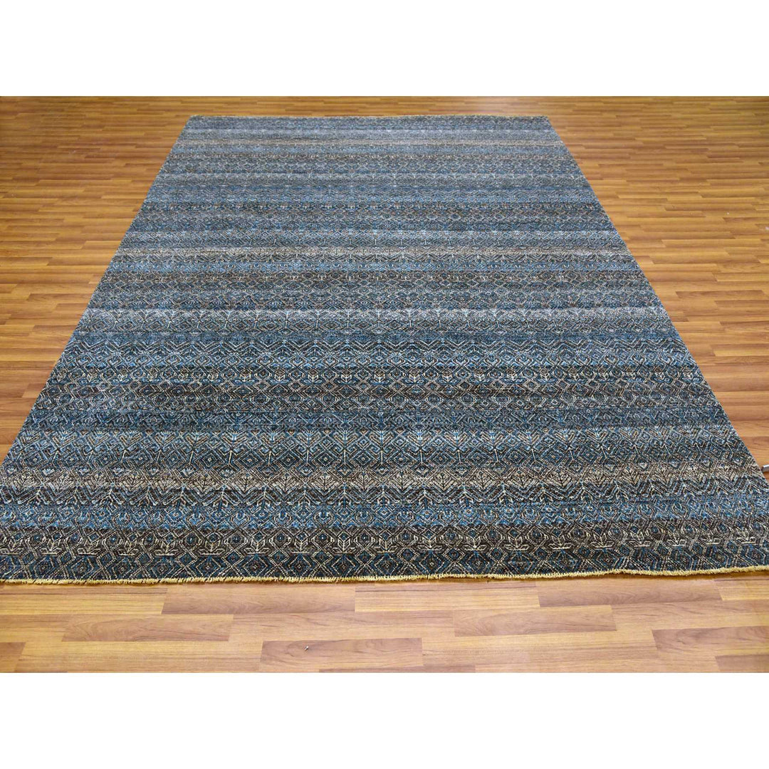 7'8" x 10'0" New Hand Knotted Blue Wool Rectangle Oriental Rug - MOA10279463