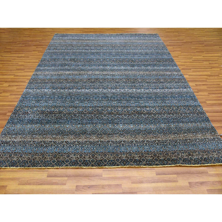 7'8" x 10'0" New Hand Knotted Blue Wool Rectangle Oriental Rug - MOA10279463