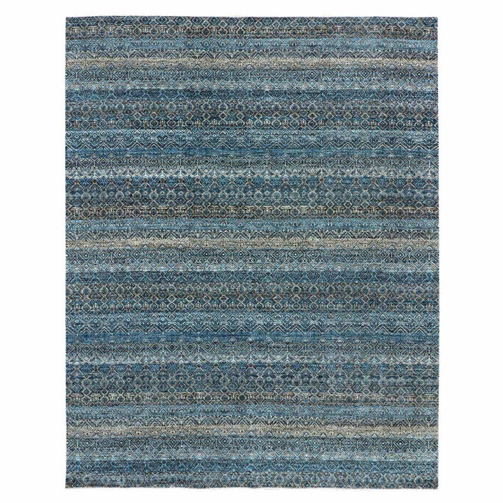 8'0" x 10'0" New Hand Knotted Blue Wool Rectangle Oriental Rug - MOA10279464