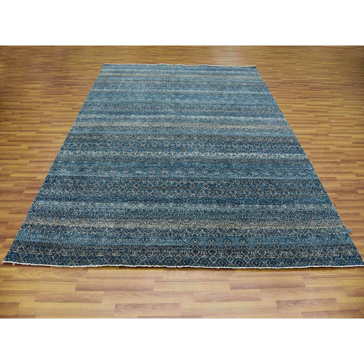 8'0" x 10'0" New Hand Knotted Blue Wool Rectangle Oriental Rug - MOA10279464