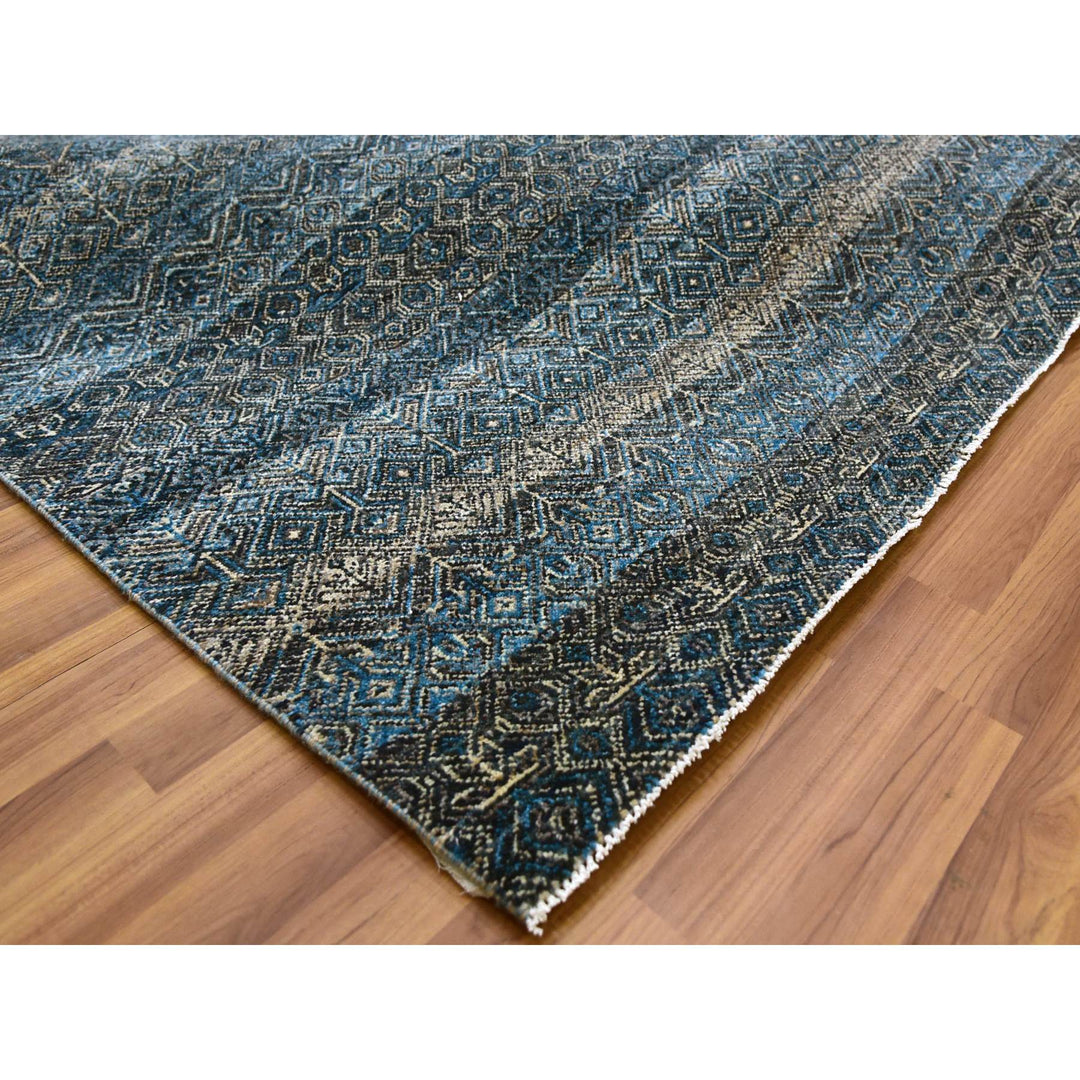 8'0" x 10'0" New Hand Knotted Blue Wool Rectangle Oriental Rug - MOA10279464