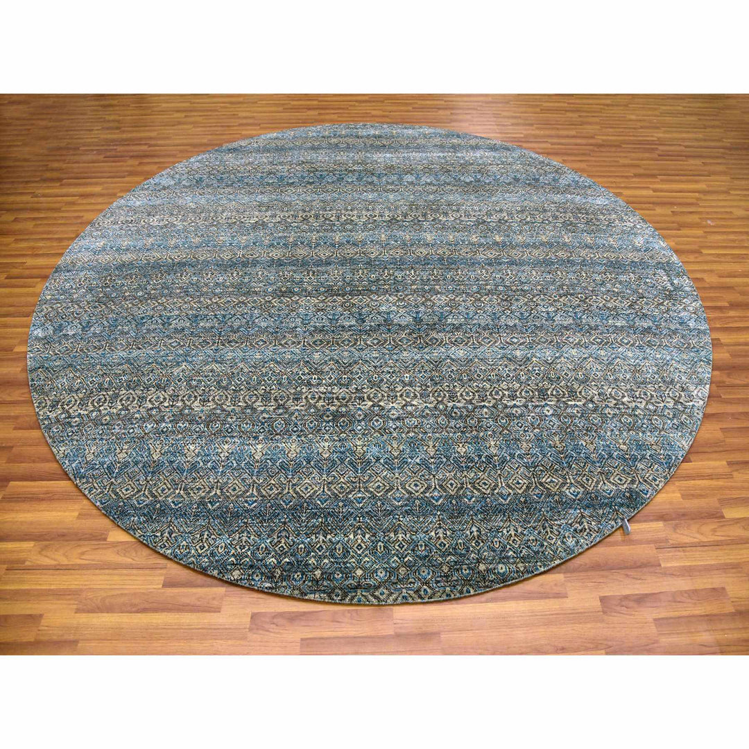 10'0" x 10'0" New Hand Knotted Blue Wool Round Oriental Rug - MOA10279465