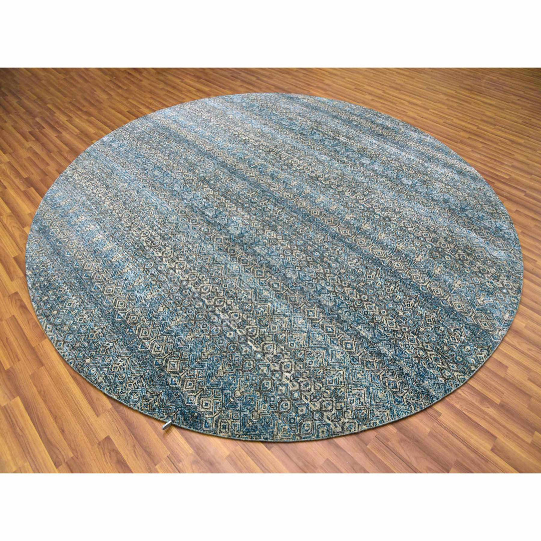 10'0" x 10'0" New Hand Knotted Blue Wool Round Oriental Rug - MOA10279465