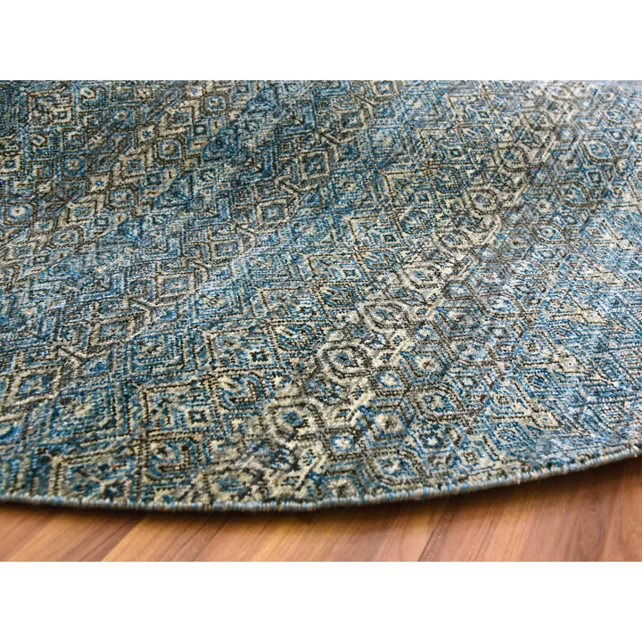 10'0" x 10'0" New Hand Knotted Blue Wool Round Oriental Rug - MOA10279465