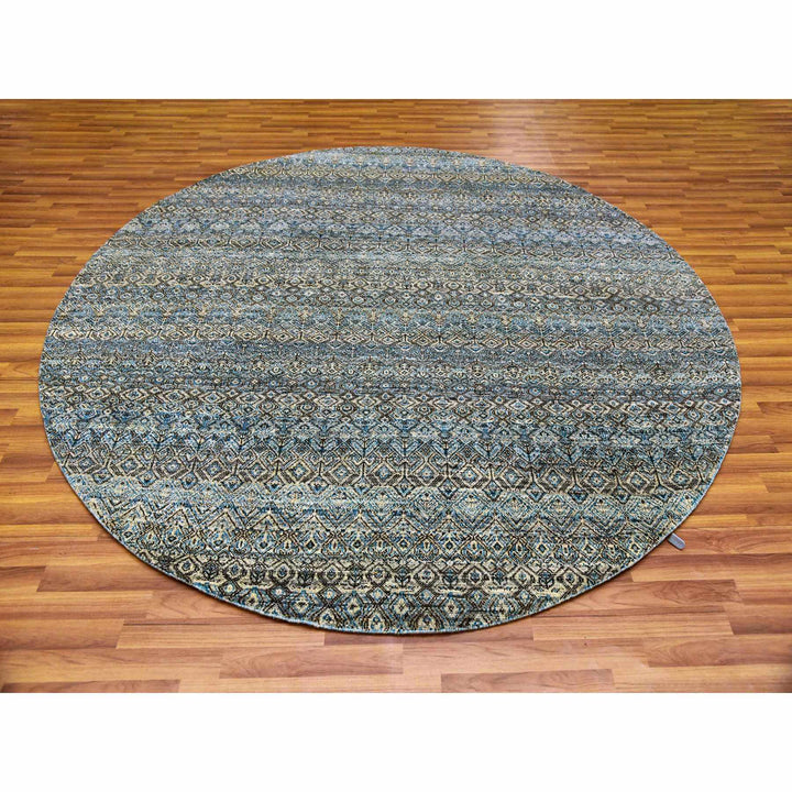 8'0" x 8'0" New Hand Knotted Blue Cotton Round Oriental Rug - MOA10279466