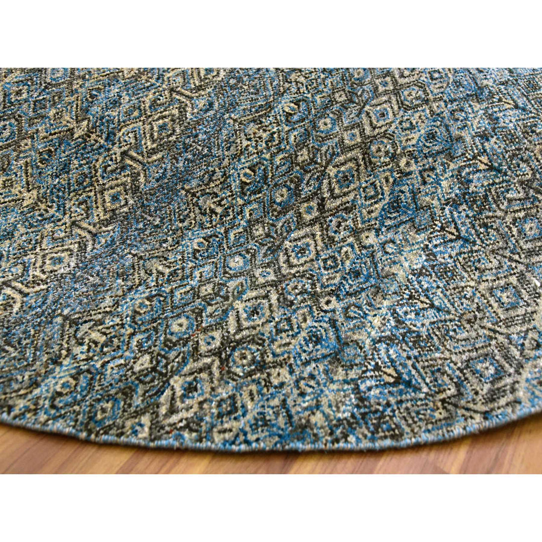 8'0" x 8'0" New Hand Knotted Blue Cotton Round Oriental Rug - MOA10279466