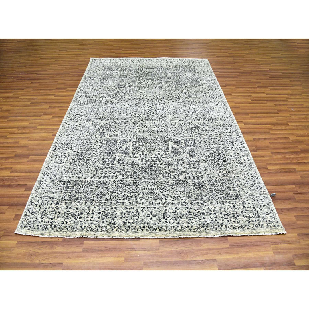 6'1" x 9'3" New Hand Knotted Ivory Wool Rectangle Oriental Rug - MOA10279473