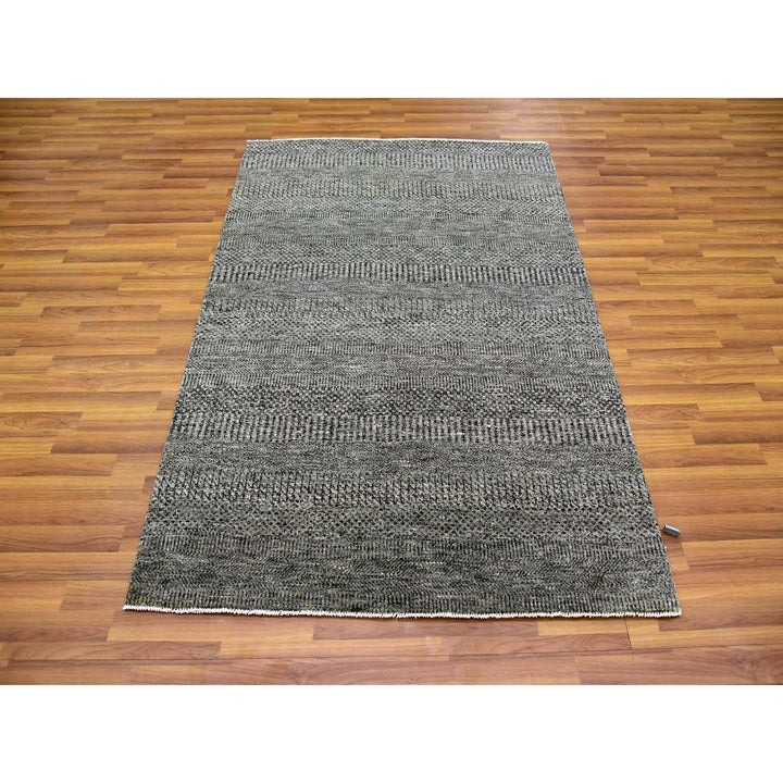 4'2" x 6'0" New Hand Knotted Grey Wool Rectangle Oriental Rug - MOA10279479