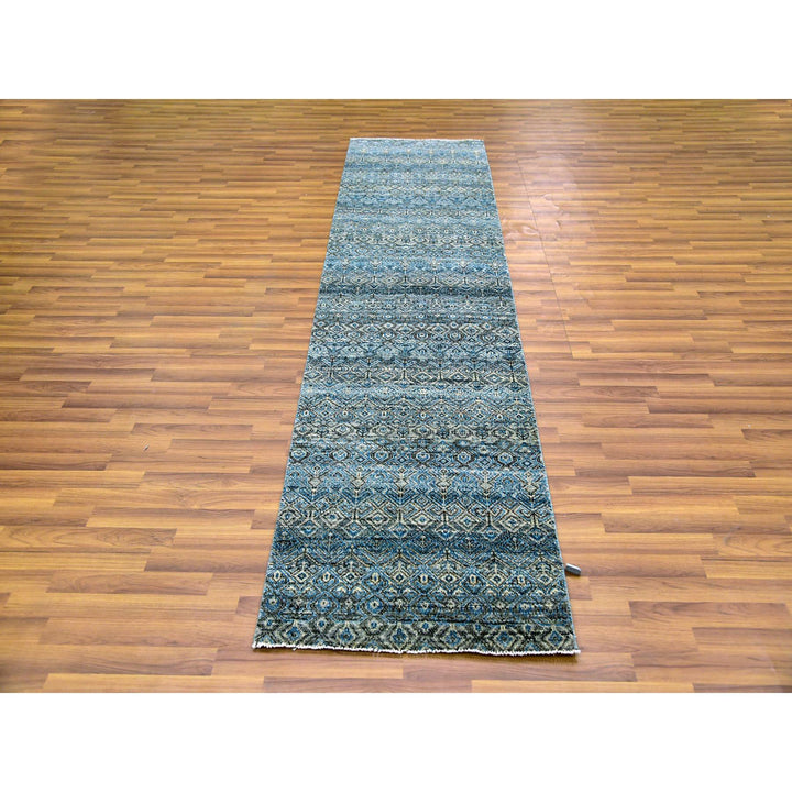 2'6" x 10'0" New Hand Knotted Blue Wool Runner Oriental Rug - MOA10279493