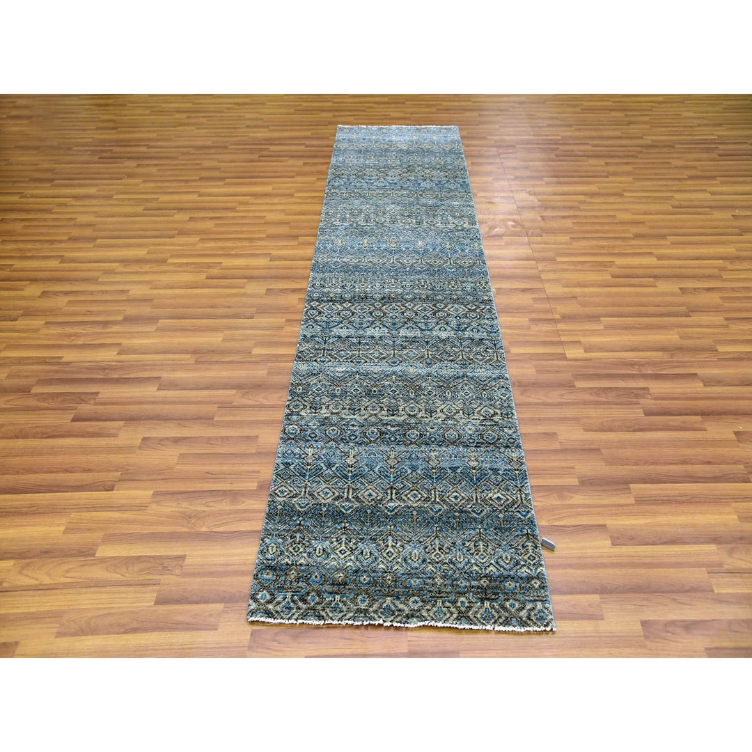 2'6" x 10'0" New Hand Knotted Blue Wool Runner Oriental Rug - MOA10279494