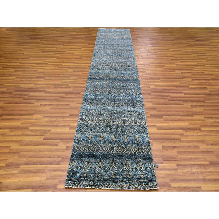 2'6" x 12'0" New Hand Knotted Blue Wool Runner Oriental Rug - MOA10279495