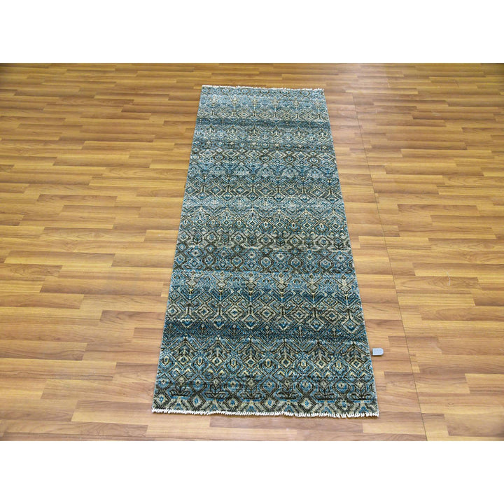 2'6" x 6'2" New Hand Knotted Blue Wool Runner Oriental Rug - MOA10279497