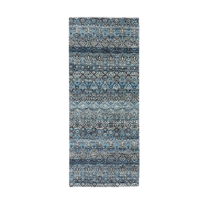 2'6" x 6'1" New Hand Knotted Blue Wool Runner Oriental Rug - MOA10279498