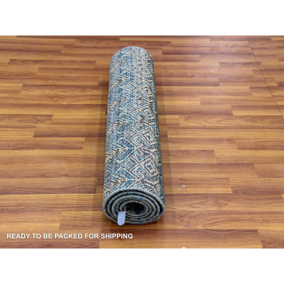 2'6" x 6'1" New Hand Knotted Blue Wool Runner Oriental Rug - MOA10279498