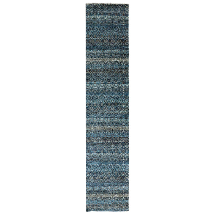 2'5" x 12'0" New Hand Knotted Blue Wool Runner Oriental Rug - MOA10279499