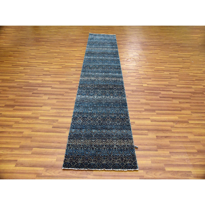 2'5" x 12'0" New Hand Knotted Blue Wool Runner Oriental Rug - MOA10279499