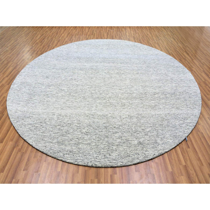 11'2" x 11'2" New Hand Knotted Grey Wool Round Oriental Rug - MOA10279507