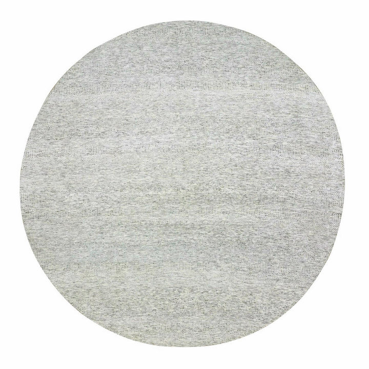 12'11" x 12'11" New Hand Knotted Grey Wool Round Oriental Rug - MOA10279509