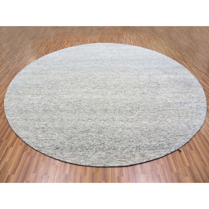 12'11" x 12'11" New Hand Knotted Grey Wool Round Oriental Rug - MOA10279509